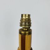 Vintage turned wood lamp, silk lampshade