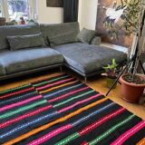 Romanian vintage carpet with stripes, made by hand in wool