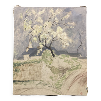 Marthe orant (1874-1957), spring, oil on canvas