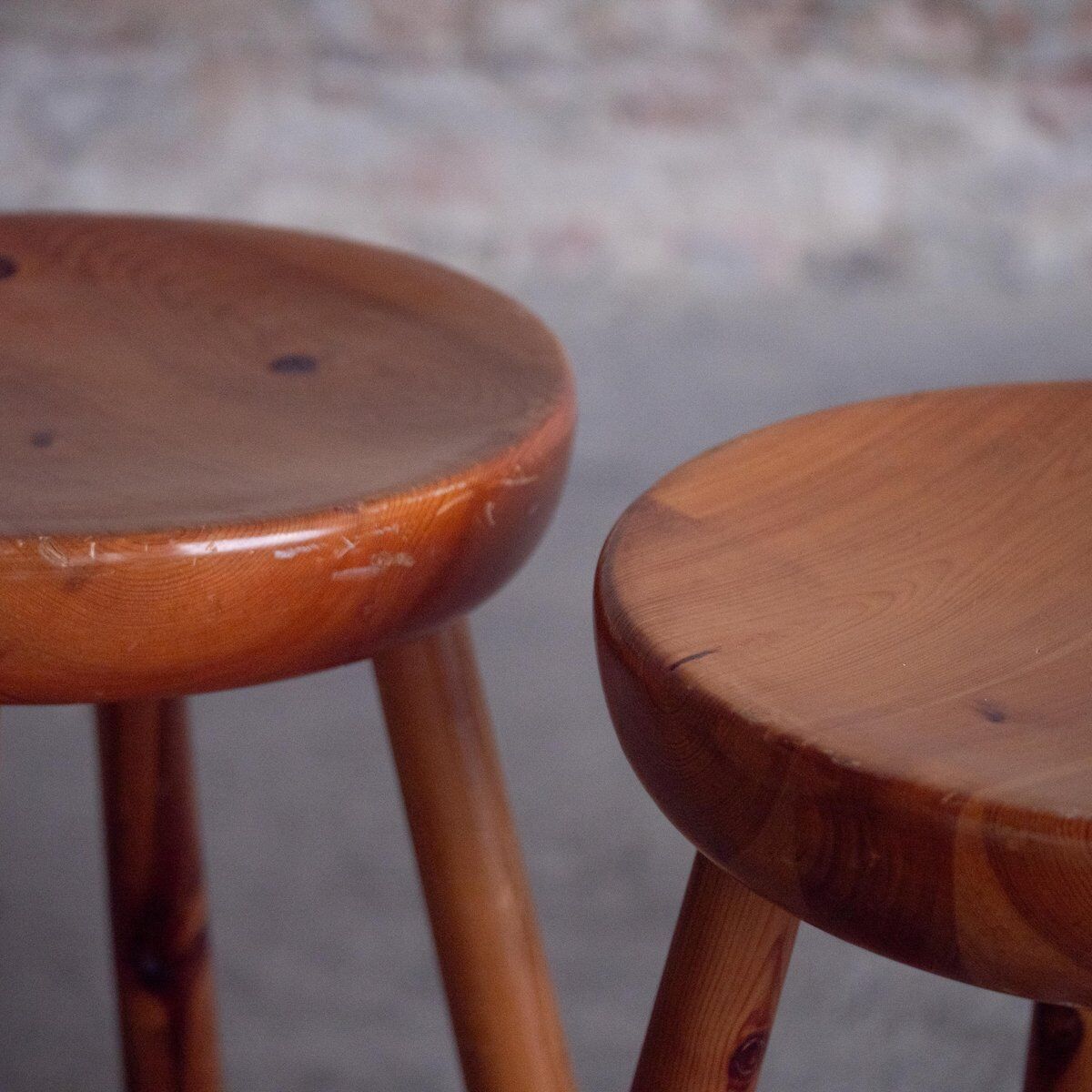 Pair of beech counter stools, 1960
