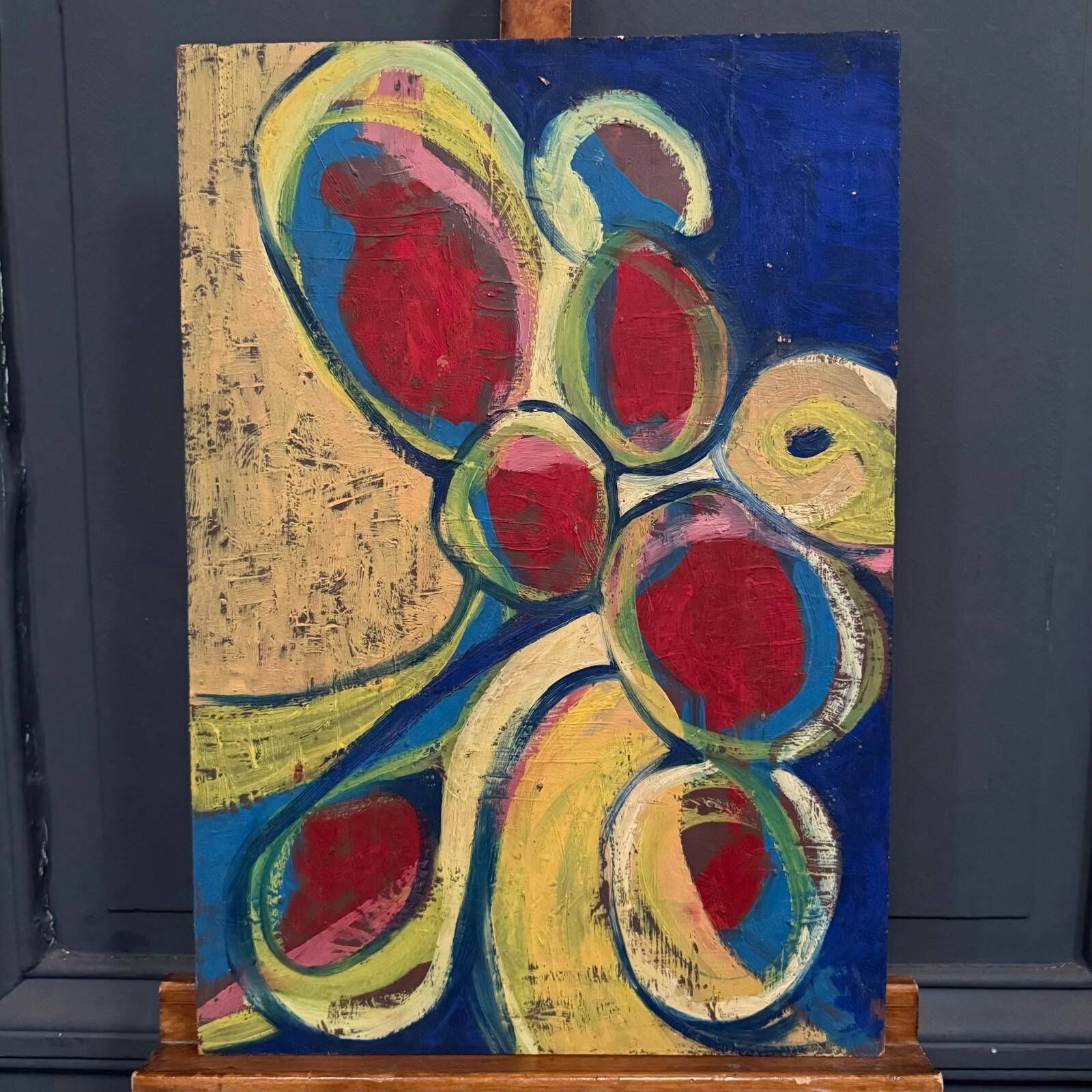 Oil on cardboard modern composition by François de Chabot 1960-70