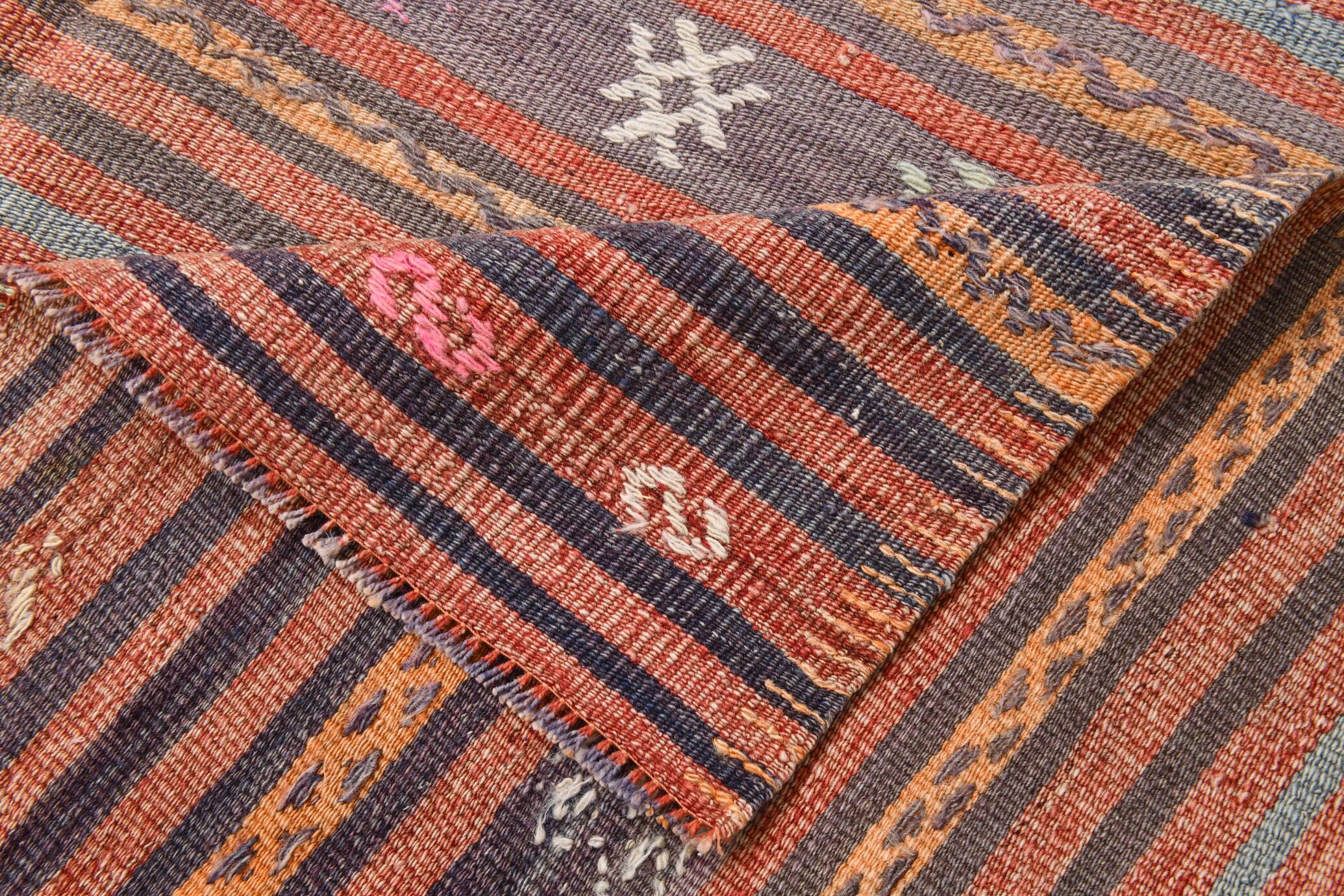 7x5 Red & brown Handmade Wool Kilim Rug,221x156 Cm