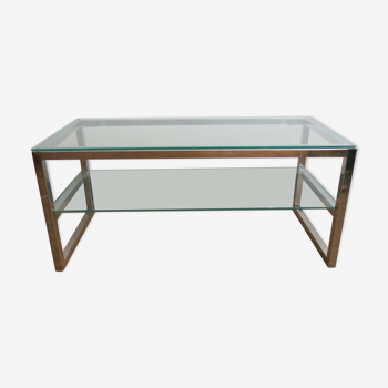 Table basse en verre et métal chromé