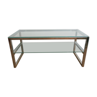 Table basse en verre et métal chromé