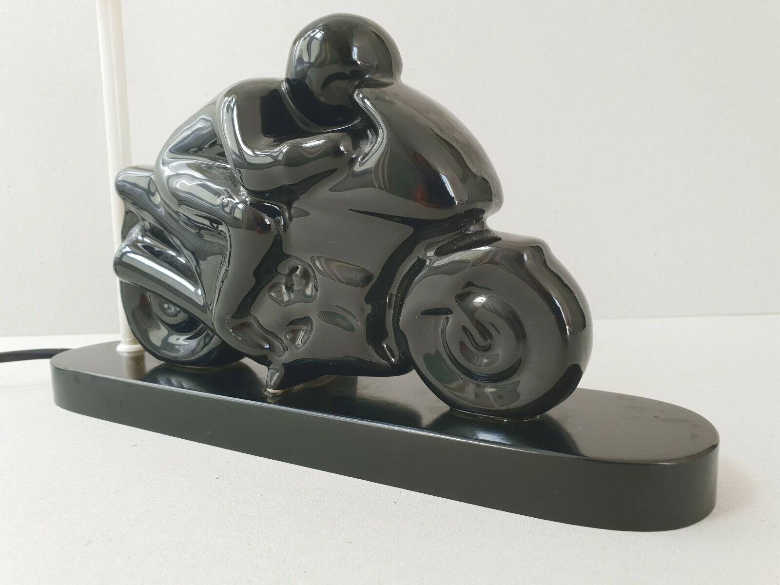Vintage table lamp 1980 motorbike in black ceramic 80s 1980s