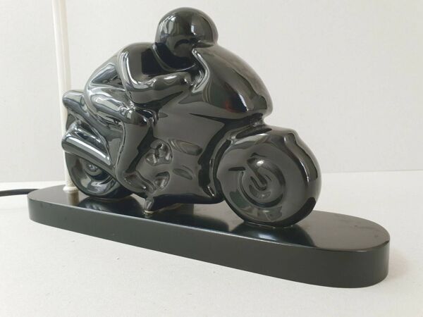Lampe de table vintage 1980 moto en ceramique noire 80s 1980s