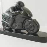 Vintage table lamp 1980 motorbike in black ceramic 80s 1980s