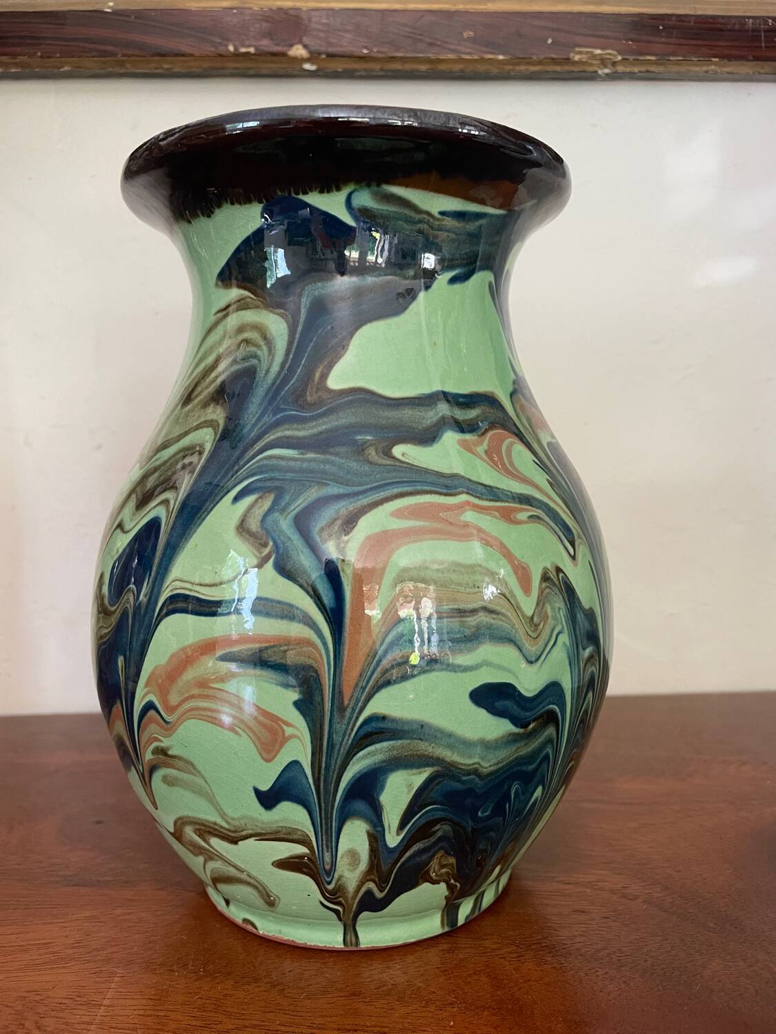 Vintage flamed glazed terracotta vase