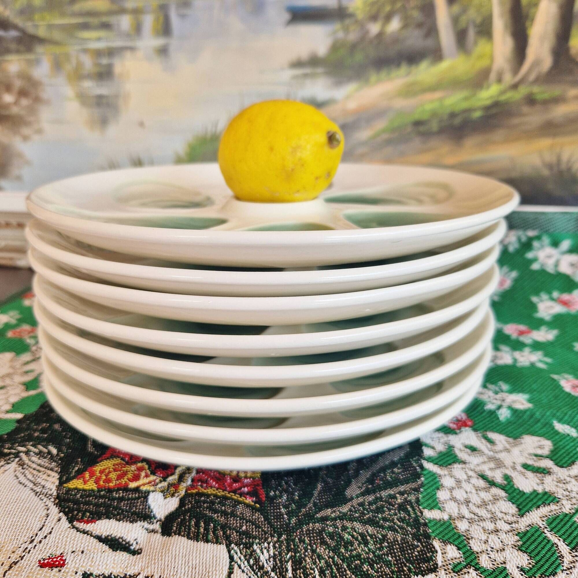 Set of 4 old oyster plates, SALINS pottery, France
