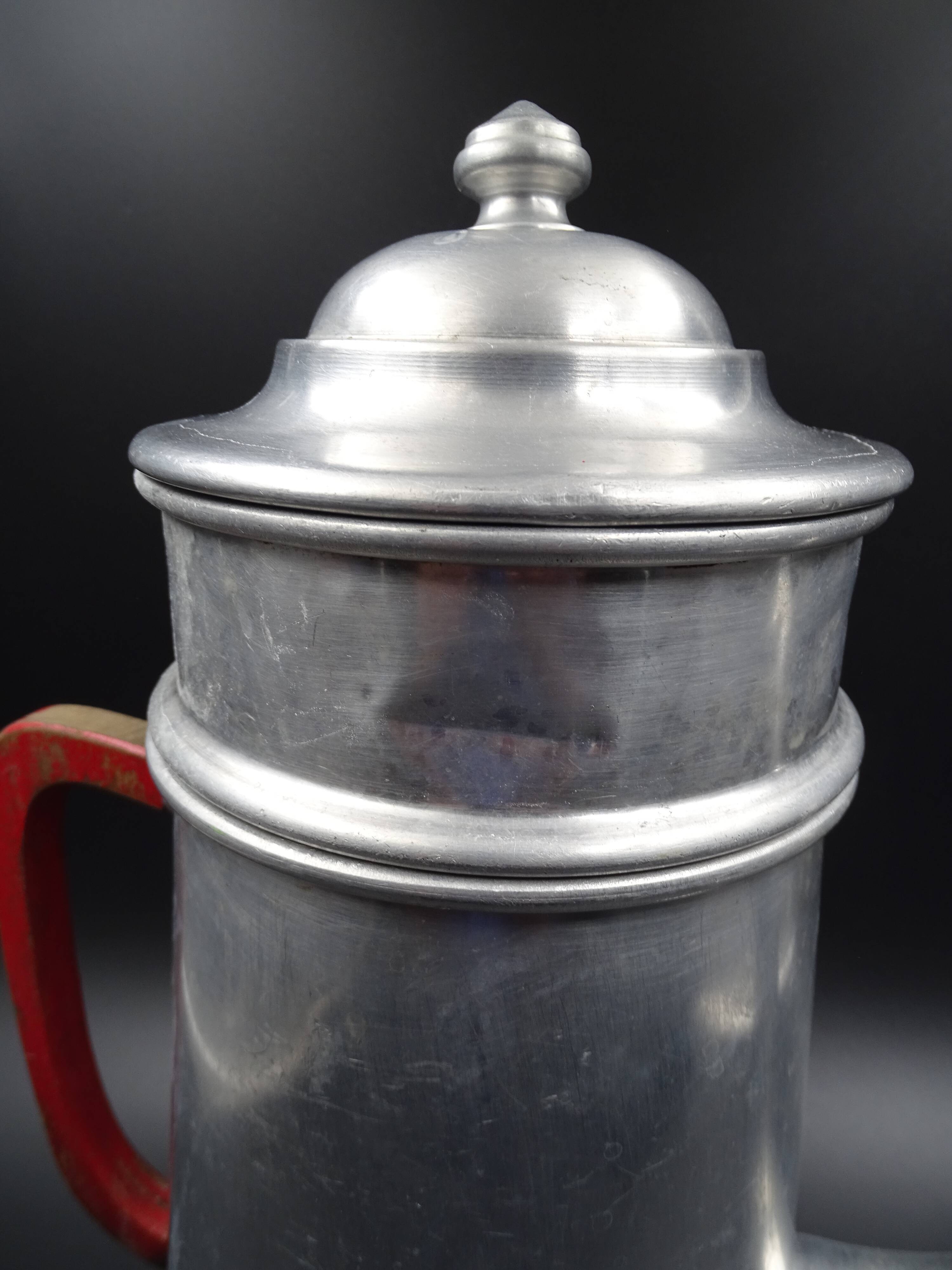 Old aluminum coffee maker -red cove - around 1930