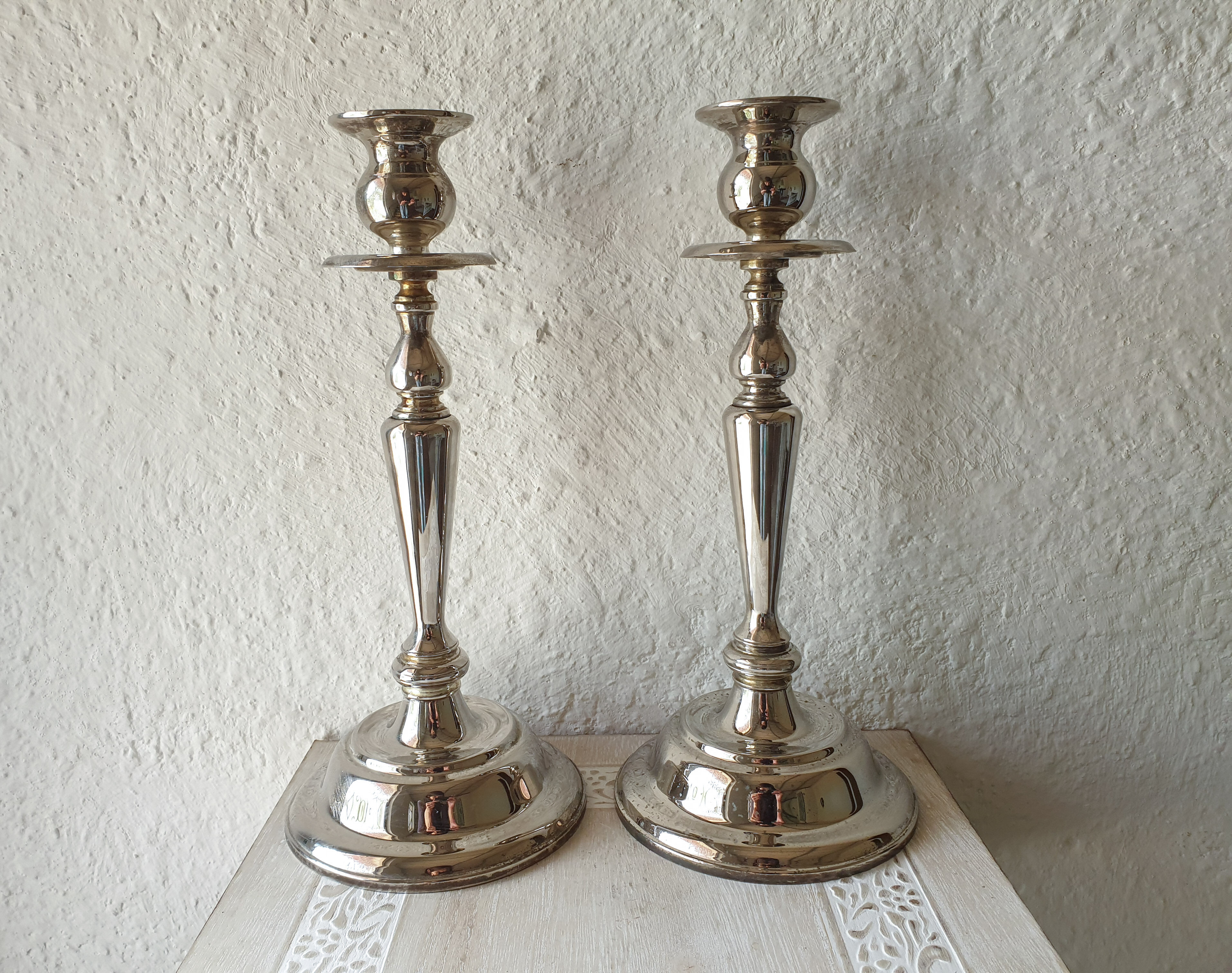 Beautiful pair of vintage metal candle holders