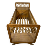 Children's bed in wood and wicker from the 50s and 60s