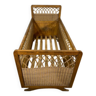 Lit enfant en bois et osier année 50 60
