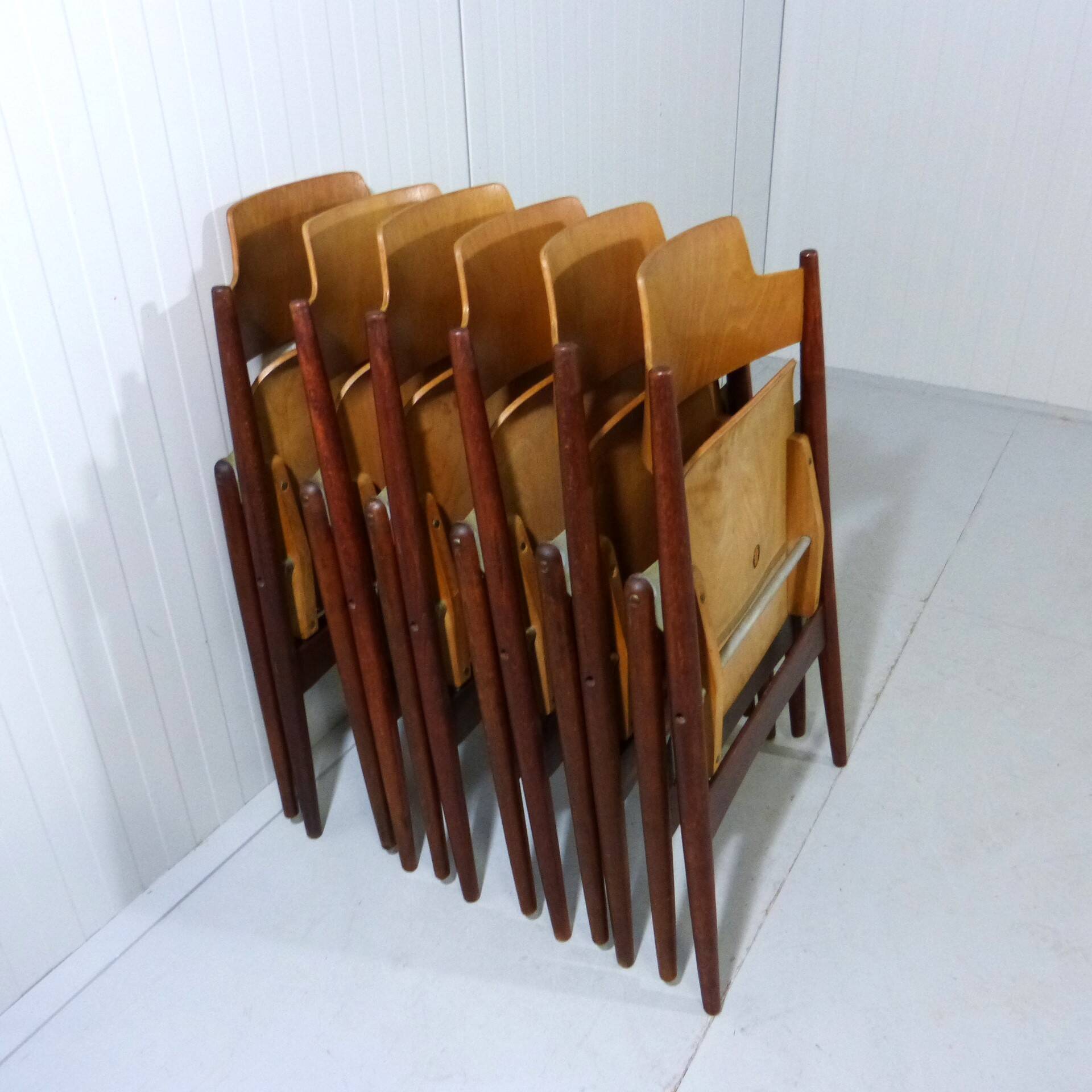 Set of 6 Egon Eiermann SE 18 folding chairs Wilde + Spieth, 1950s