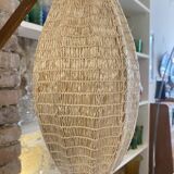 Scandinavian articulated wall lamp, teak and raffia, 1960