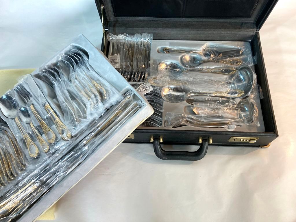 Cutlery set SBS Bestecke Solingen 70 pieces gold plated, vintage