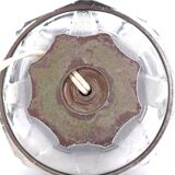 Sculptural lamp in silver cast iron, white lampshade, 70s