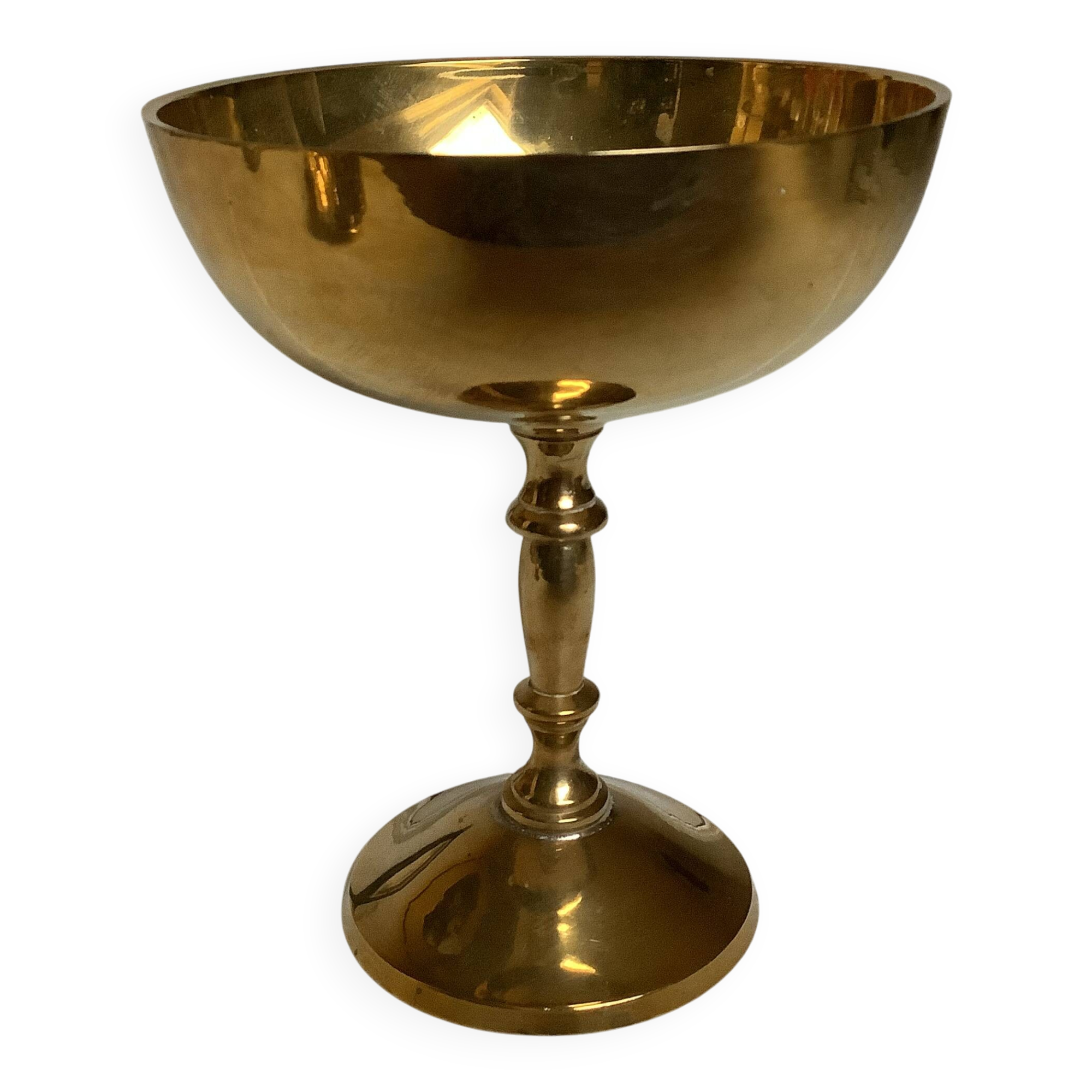 Brass bowl, ring holder, chalice.