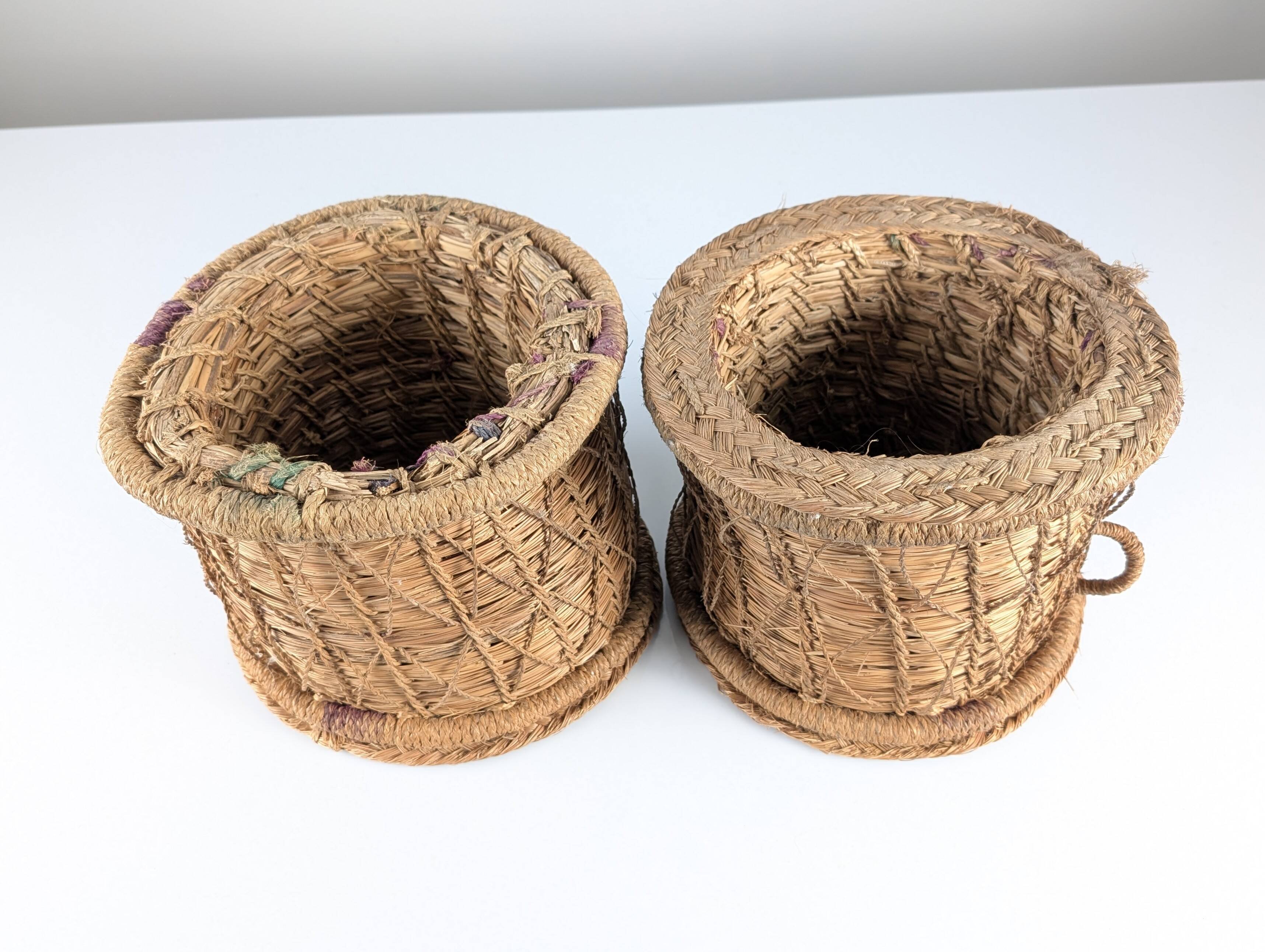 Rustic Pair of Spanish Andalusian Woven Esparto Baskets 1960s