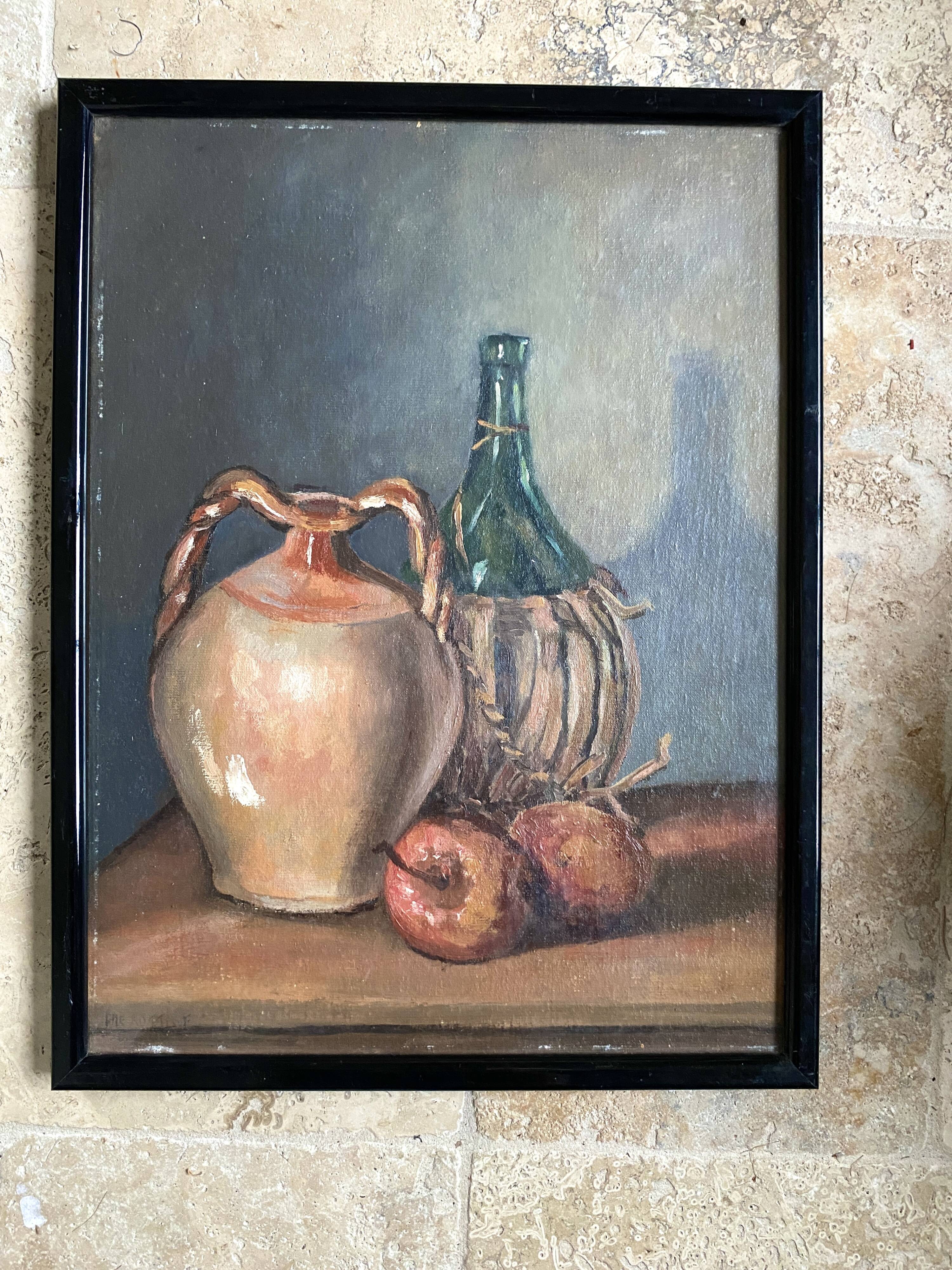 Still life oil, framed under glass