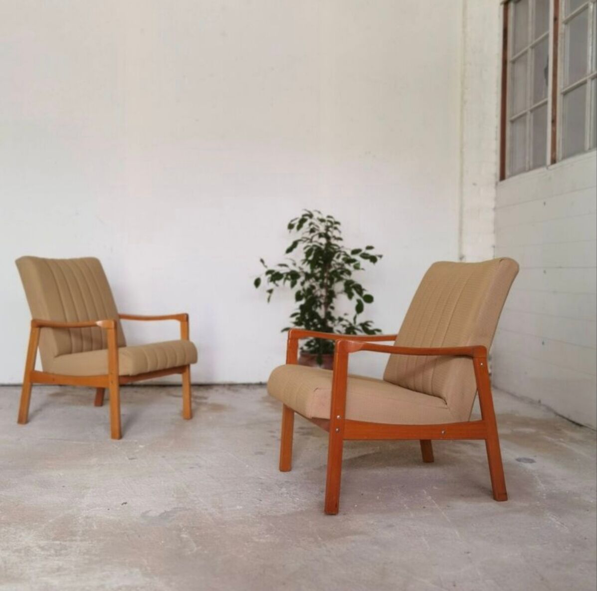 Pair of cream living room armchairs Jitona Sobeslav 1960