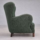 Fauteuil danois des années 1960, état d'origine, tissu d'ameublement, pieds en bois de hêtre.