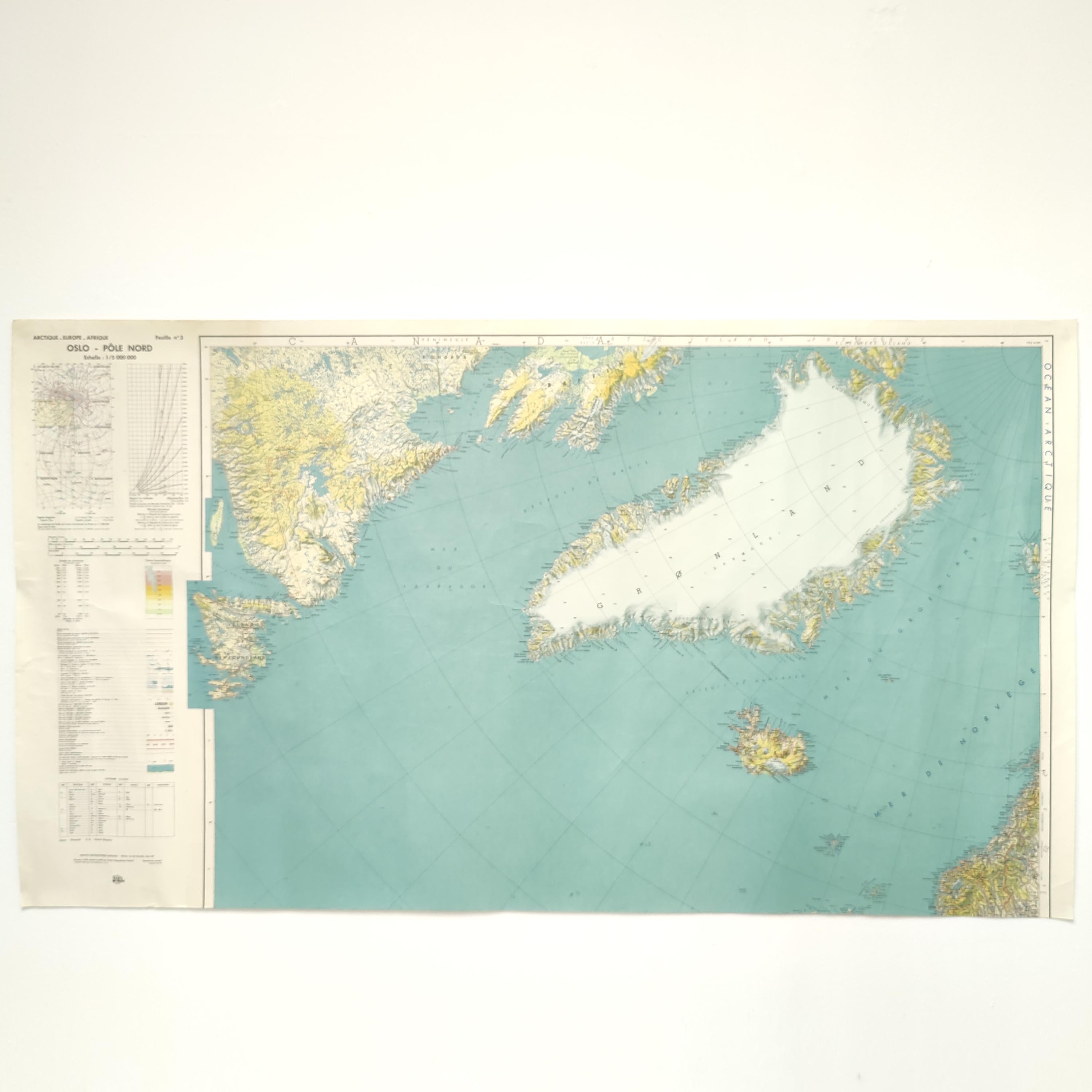 Vintage Map Iceland Greenland Canada 1968