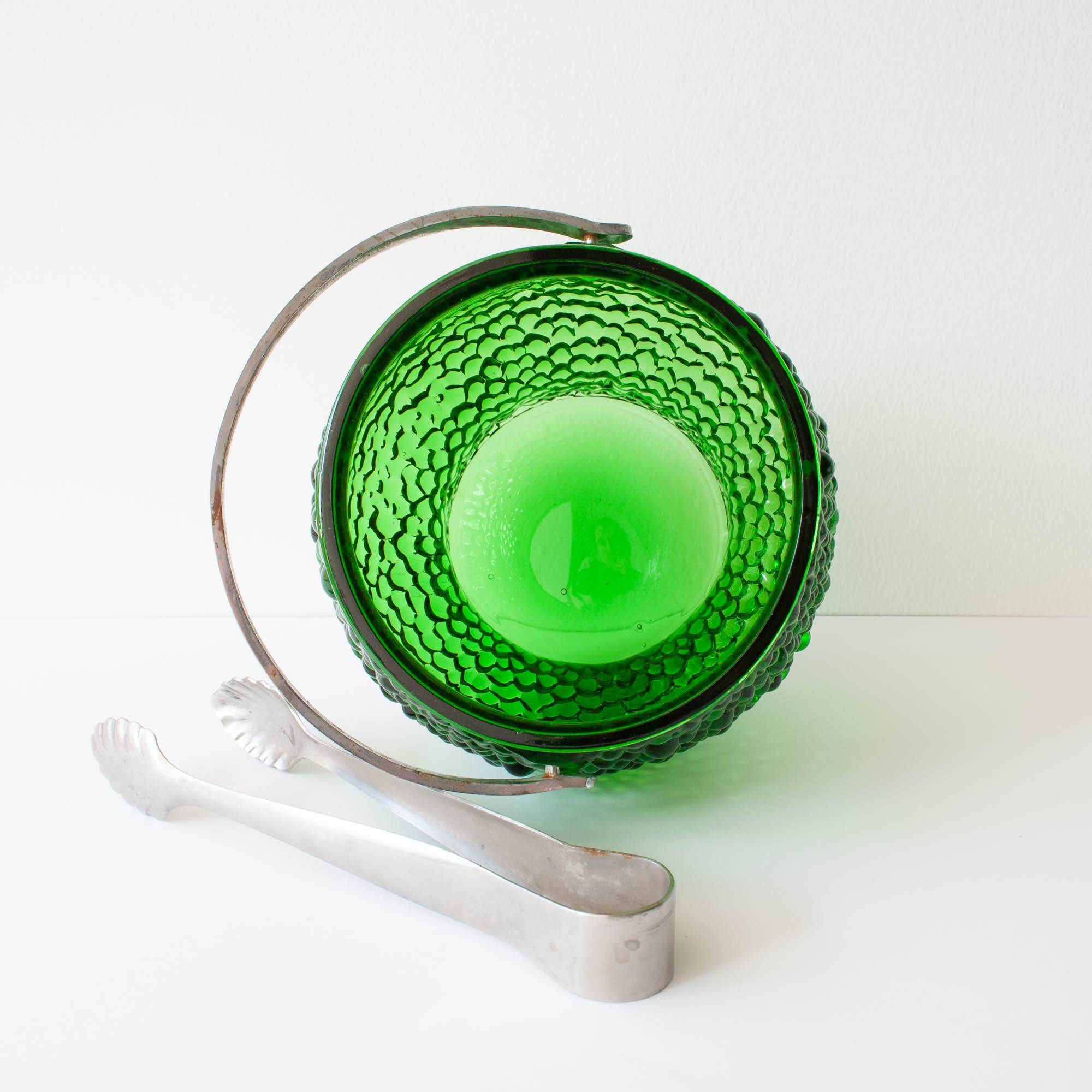 Vintage Green Set of 6 Cocktail bubble glasses, ice bucket and ice clamps