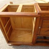 Solid walnut sideboard, moustache legs, black marble top.