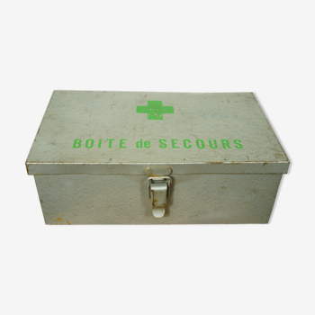 Boîte de secours valisette vintage en métal à décor croix verte