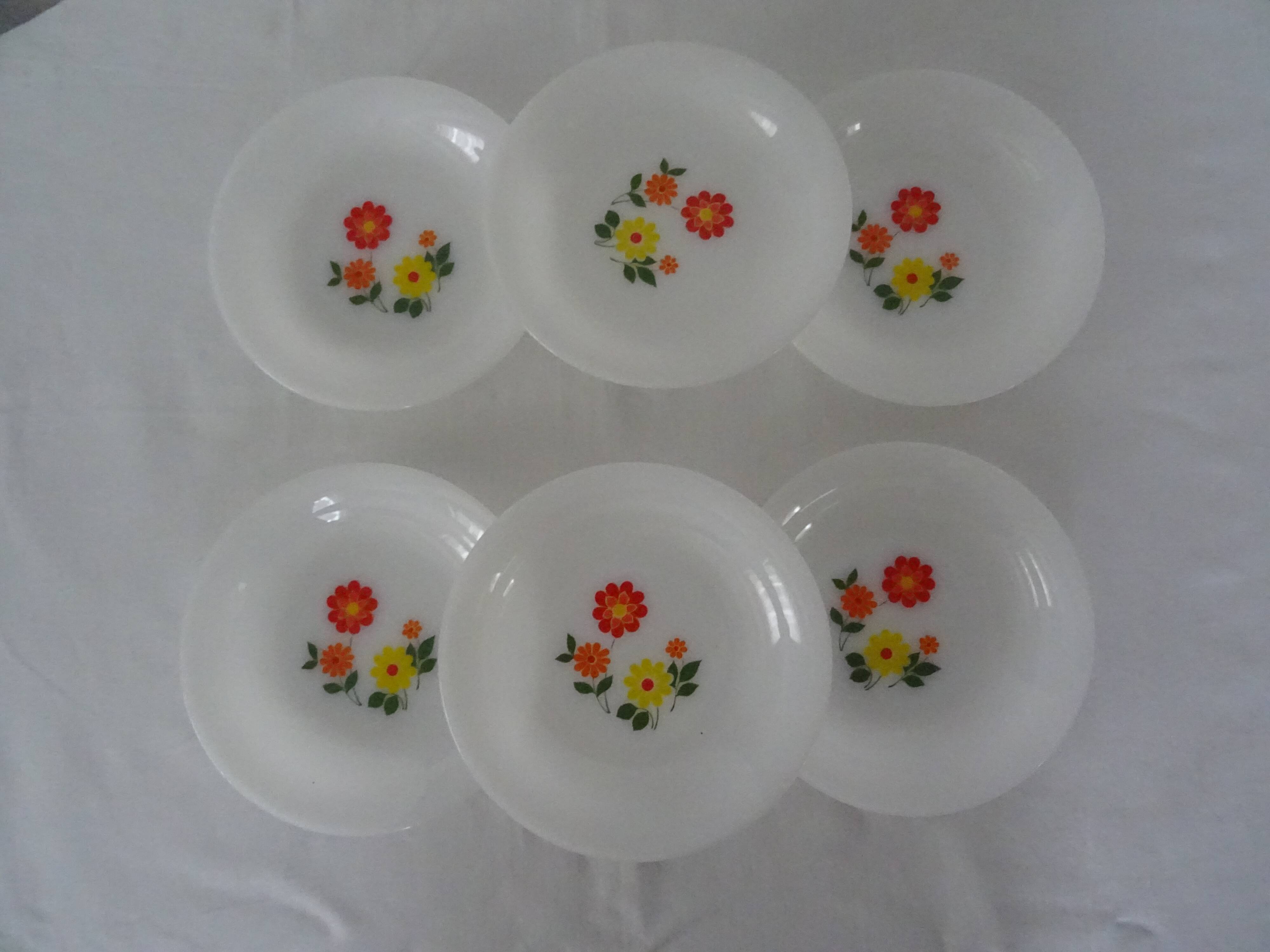 6 plates flowers orange yellow crown arcopal vintage