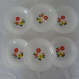 6 assiettes  fleurs orange jaune calotte arcopal vintage