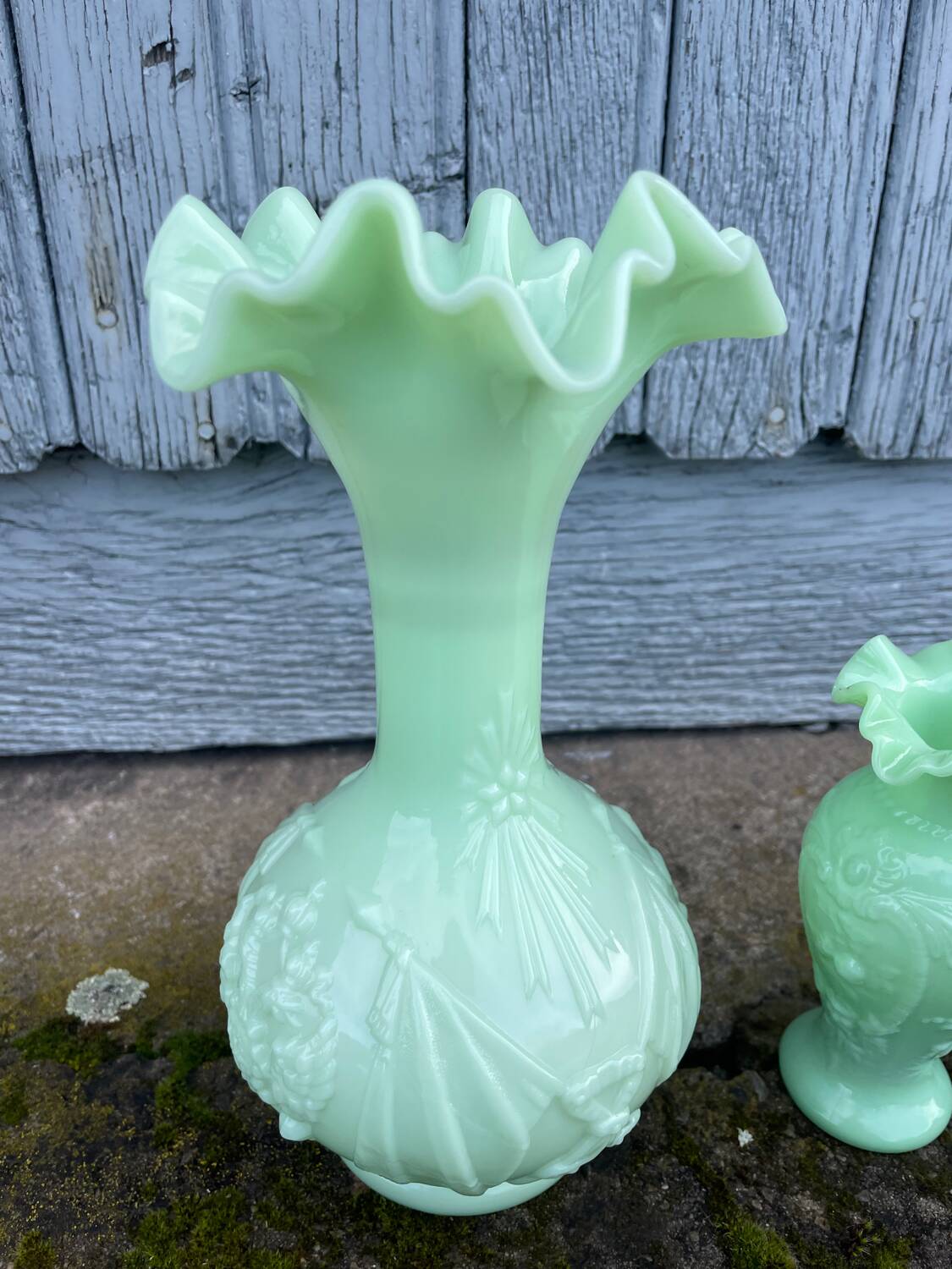 Three Art Deco opaline vases