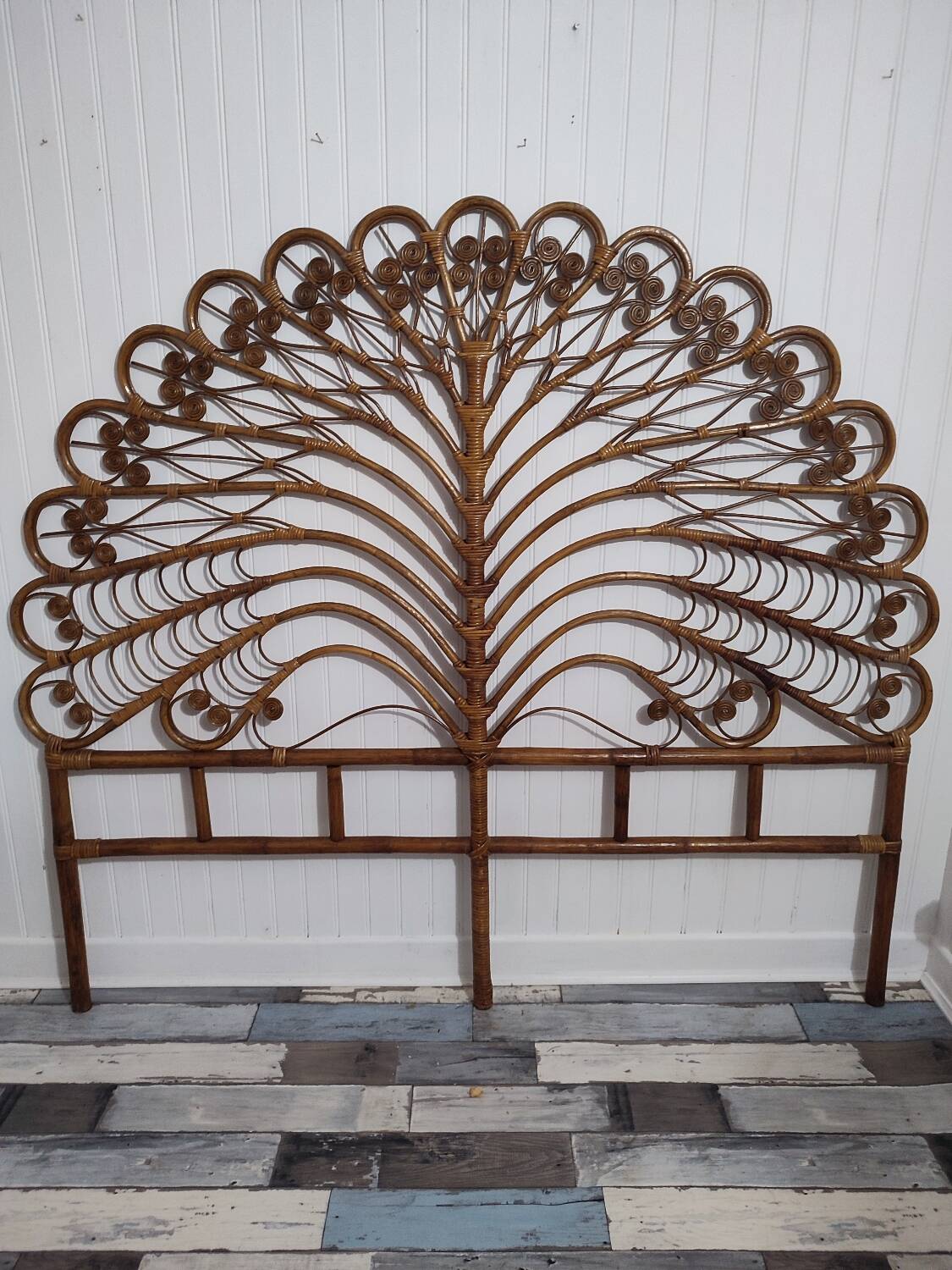Vintage rattan “Peacock” headboard