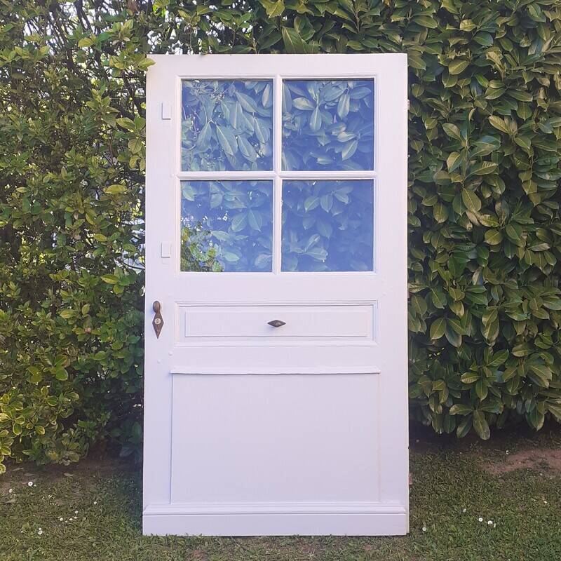 Old oak entrance door with glass H209xL116cm 18th century multi-point lock