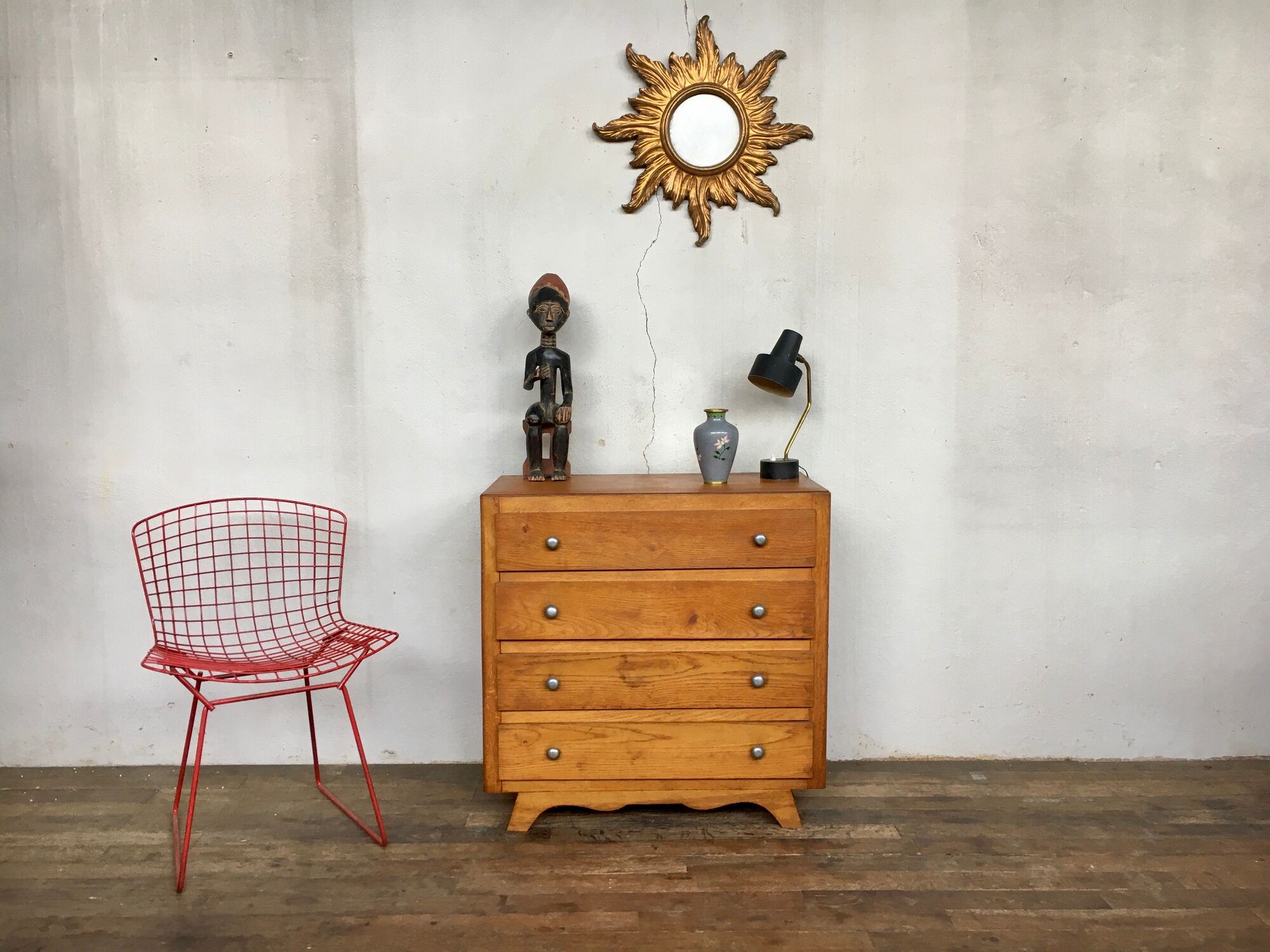 Chest of drawers vintage oak feet compass retro 1950 4 drawers