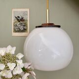 Vintage globe pendant lamp in white opaline