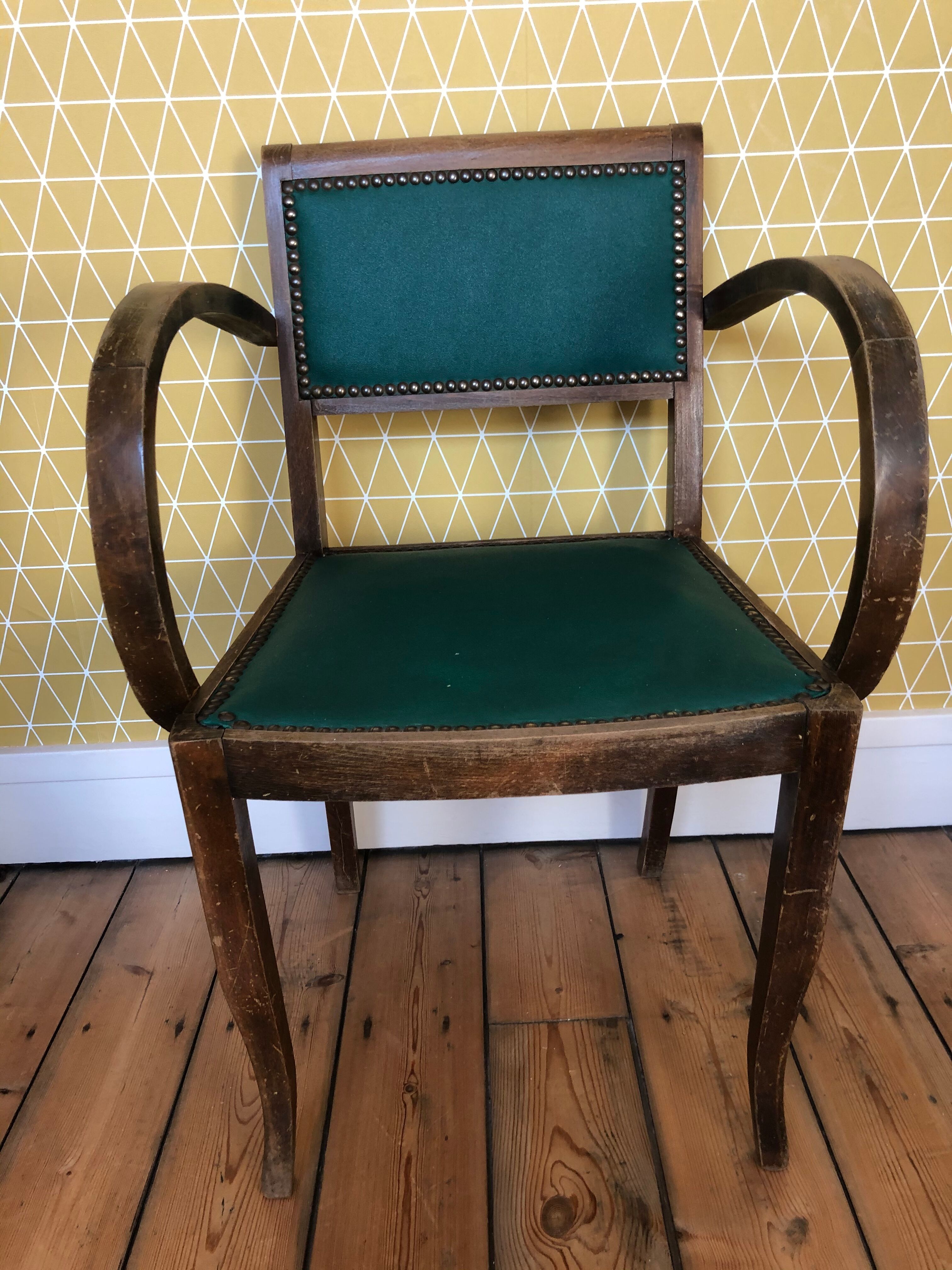 Fauteuil bridge vert années 50