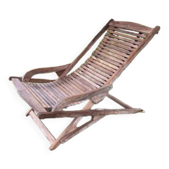 Chaise longue pliante en teck massif scandinave de marque scan com