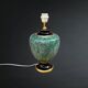Pied de lampe en céramique verte mouchetée noire et dorée années 70 style Hollywood Regency