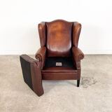 Vintage sheep leather wingback armchair, Druten