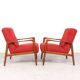 Danish vintage design wooden armchairs with coral fabric, 1950s