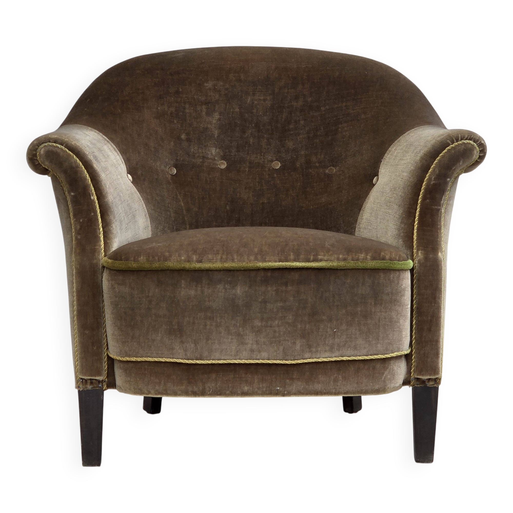 1960s, Danish armchair, original green furniture velour.