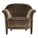 1960s, Danish armchair, original green furniture velour.