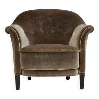 1960s, Danish armchair, original green furniture velour.