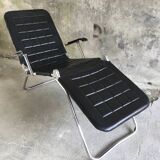 Condor lounge chair or deckchair in black leather - made in France - design 1970