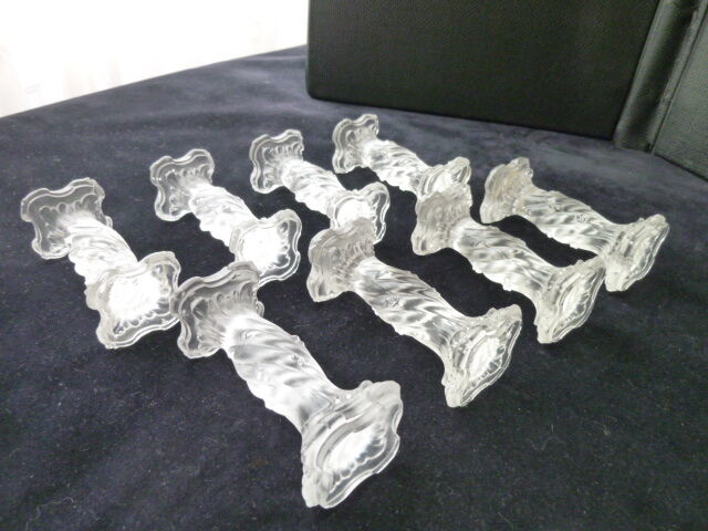 Set of 8 slightly opaline glass knife holders Column shape