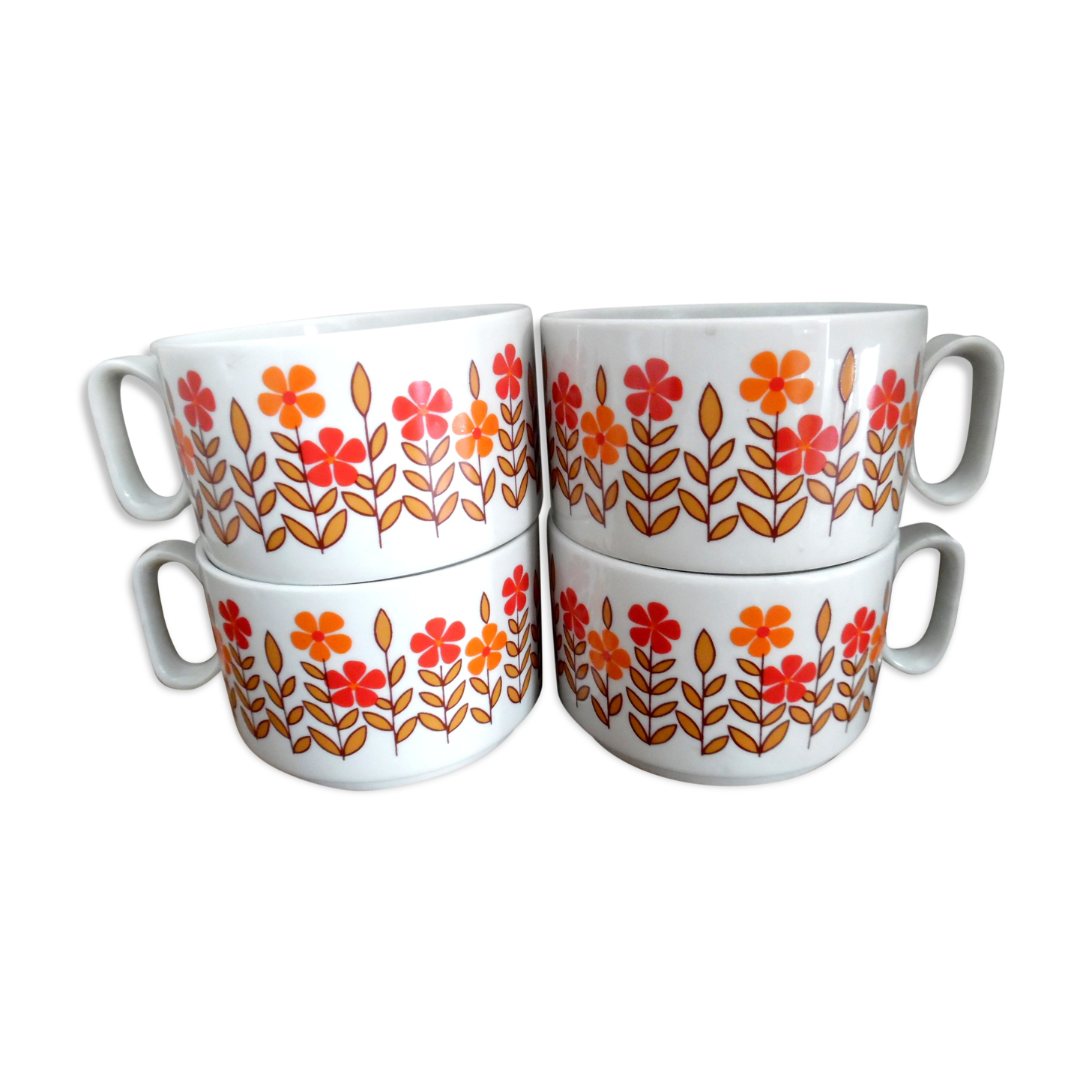 Lot de 4 tasses petit déjeuner année 70