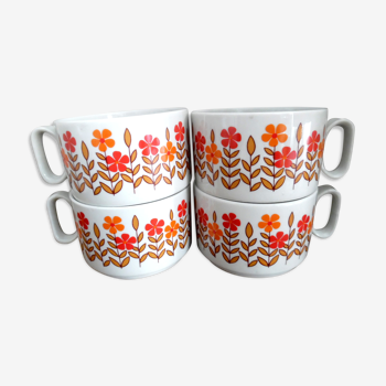 Lot de 4 tasses petit déjeuner année 70