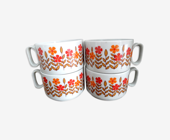 Lot de 4 tasses petit déjeuner année 70